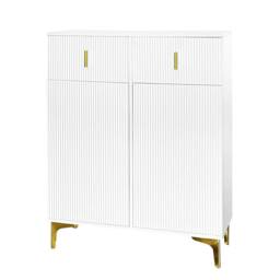 BTM Elegant Sideboard Shoe Cabinet, Adjustable Shelves, Gold Accents in White - thumbnail 5