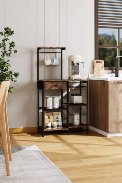 Living and Home Coffee Station with Drawer in Brown - image 1