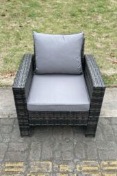 Fimous Rattan Outdoor Furniture Adjustable Rising Lifting Rectangle Dining Table Chairs Love Sofa Sets 6 Seater in Dark Grey - thumbnail 5