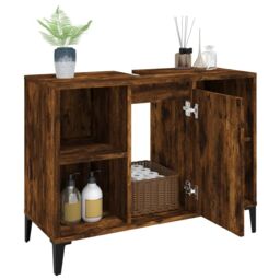 Berkfield Home Sink Cabinet Smoked Oak 80x33x60 cm Engineered Wood in Brown - Size: 80 x 33 x 60 cm - thumbnail 5