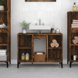 Berkfield Home Sink Cabinet Smoked Oak 80x33x60 cm Engineered Wood in Brown - Size: 80 x 33 x 60 cm - thumbnail 3