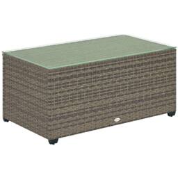 OUTSUNNY Outdoor Coffee Table, Glass Top Rattan Side Table, Dark Grey - thumbnail 2