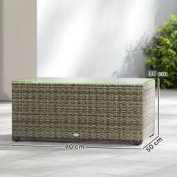 OUTSUNNY Outdoor Coffee Table, Glass Top Rattan Side Table, Dark Grey - thumbnail 3