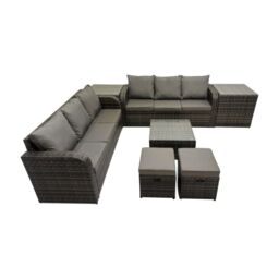 Fimous Rattan Garden Outdoor Furniture Set with 2 Side Tables 2 Small Stools in Dark Grey - thumbnail 1