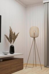 Eglo Romazzina Contemporary Caged Tripod Floor Lamp in Light Sand - thumbnail 2