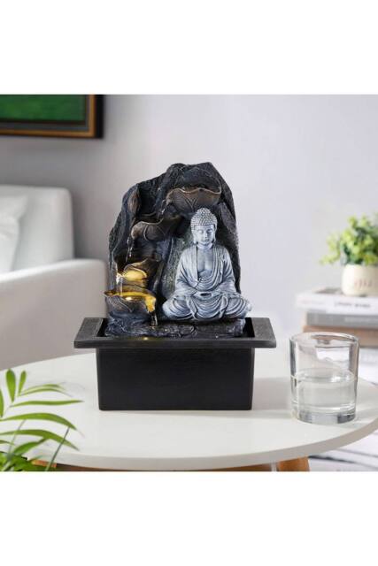 Garden Sanctuary Tabletop Buddha Decor Indoor Water Fountain in Grey - image 1