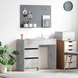 Berkfield Home Grey Writing Desk Concrete grey Concrete Standard Storage - thumbnail 1