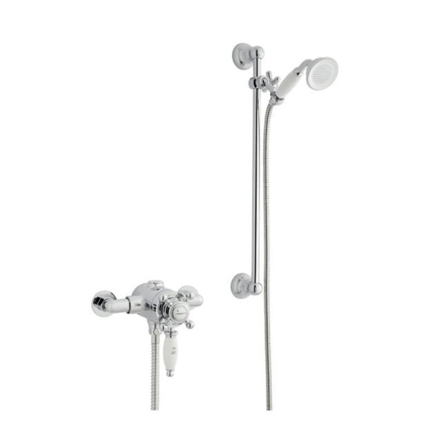 Clifton Chrome Exposed Mixer Shower with Adjustable Wall Hung Slide Rail Kit in Silver