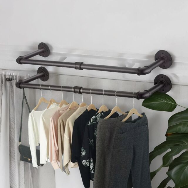 Pirlo Plush Industrial 2PC Heavy Duty Pipe Wall-Mounted Hanging Rails in Black - image 1