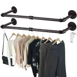 Pirlo Plush Industrial 2PC Heavy Duty Pipe Wall-Mounted Hanging Rails in Black - thumbnail 5