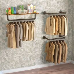 Pirlo Plush Industrial 2PC Heavy Duty Pipe Wall-Mounted Hanging Rails in Black - thumbnail 2