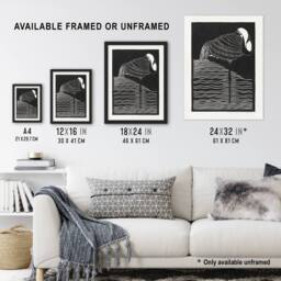 "Artery8 Stylised White Necked Crane De Mesquita Framed Wall Art Print in Black - Size: W12"" x H16""" - thumbnail 3