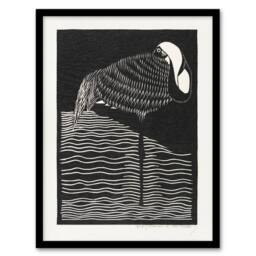 "Artery8 Stylised White Necked Crane De Mesquita Framed Wall Art Print in Black - Size: W12"" x H16""" - thumbnail 1