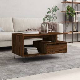 Berkfield Home Modern Coffee Table Brown Oak 90x49x45 cm Engineered Wood - Size: 90 x 49 x 45 cm - thumbnail 2