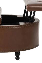 Living and Home Round PU Leather Upholstered Storage Ottoman in Brown - thumbnail 7