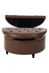 Living and Home Round PU Leather Upholstered Storage Ottoman in Brown - thumbnail 4