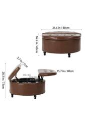 Living and Home Round PU Leather Upholstered Storage Ottoman in Brown - thumbnail 6