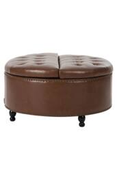 Living and Home Round PU Leather Upholstered Storage Ottoman in Brown - thumbnail 8