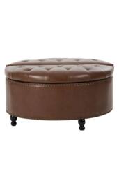 Living and Home Round PU Leather Upholstered Storage Ottoman in Brown - thumbnail 9
