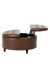 Living and Home Round PU Leather Upholstered Storage Ottoman in Brown - thumbnail 5