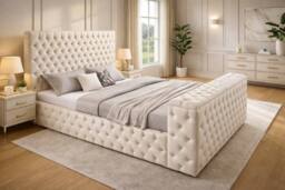 PARADISE BEDS LTD Mariana Chesterfield Upholstered TV Bed Frame With Gas Lift Storage in Dark Pink - Size: Double - thumbnail 3