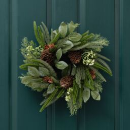 Scottish Everlastings Ltd 40cm Foliage Wreath with Cones in Green - thumbnail 1