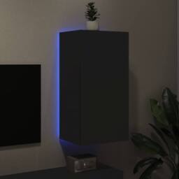 Berkfield Home TV Wall Cabinet with LED Lights Black 40.5x35x80 cm - thumbnail 3