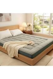 Living and Home 10cm Comfortable Quilted Mattress Topper in Green - Size: Emperor - thumbnail 3
