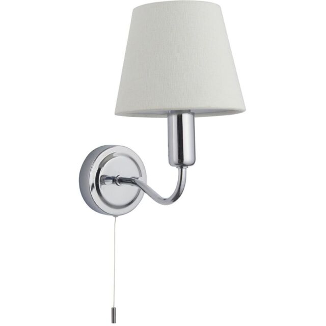 Loops Bathroom Wall Light Fitting - Chrome Plate & Ivory Fabric Shade - Modern - image 1