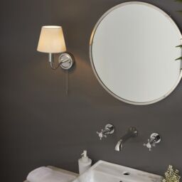 Loops Bathroom Wall Light Fitting - Chrome Plate & Ivory Fabric Shade - Modern - thumbnail 5