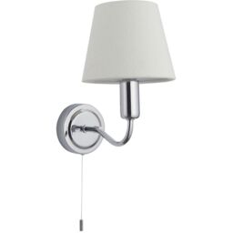 Loops Bathroom Wall Light Fitting - Chrome Plate & Ivory Fabric Shade - Modern - thumbnail 1