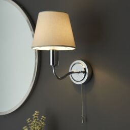 Loops Bathroom Wall Light Fitting - Chrome Plate & Ivory Fabric Shade - Modern - thumbnail 3