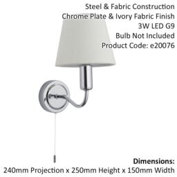 Loops Bathroom Wall Light Fitting - Chrome Plate & Ivory Fabric Shade - Modern - thumbnail 2