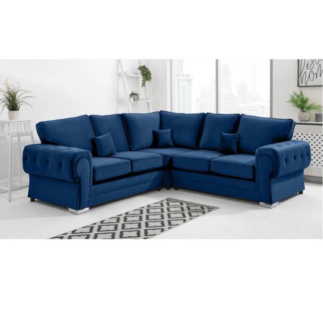 Furniture 786 Chingford Plush Velvet Full Back 2c2 Corner Sofa in Mid Blue - image 1