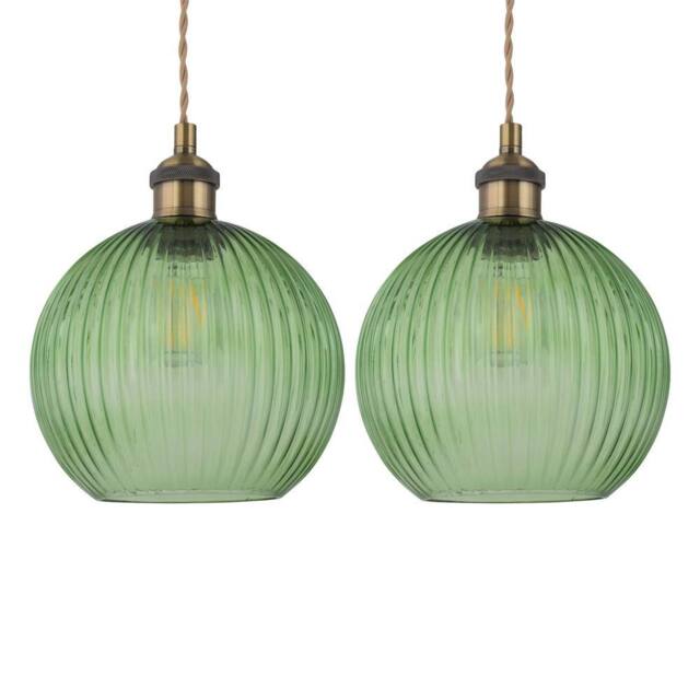 First Choice Lighting Set of 2 Betchley - Antique Brass Braided Pendants with Green Shade - image 1