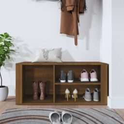 Berkfield Home Shoe Cabinet Brown Oak 100x35x45 cm Engineered Wood - Size: 100 x 35 x 45 cm - thumbnail 3