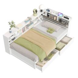 STILVORA 3ft Single Day Bed with Storage Drawers & USB, White - thumbnail 5