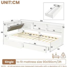 STILVORA 3ft Single Day Bed with Storage Drawers & USB, White - thumbnail 4