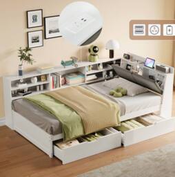 STILVORA 3ft Single Day Bed with Storage Drawers & USB, White - thumbnail 2