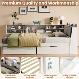 STILVORA 3ft Single Day Bed with Storage Drawers & USB, White - thumbnail 8