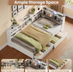 STILVORA 3ft Single Day Bed with Storage Drawers & USB, White - thumbnail 7