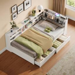 STILVORA 3ft Single Day Bed with Storage Drawers & USB, White - thumbnail 3