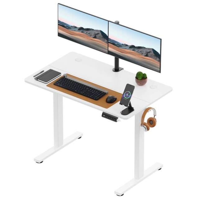 NESTLUNE 100x60cm Electric Standing Desk for Home Office White - Size: 100 cm x 15 cm - image 1