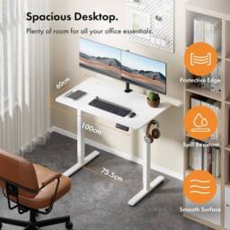 NESTLUNE 100x60cm Electric Standing Desk for Home Office White - Size: 100 cm x 15 cm - thumbnail 2