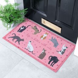 Artsy Mats Life Is Better With Cats Doormat (70 x 40cm) in White - Size: 40 cm x 70 cm