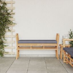 Berkfield Home Garden Bench with Cushion 110 cm Bamboo in Charcoal - thumbnail 3