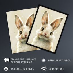 "Artery8 Happy Smiling Bunny Rabbit Cute Animal Portrait Framed Wall Art in Beige - Size: W12"" x H16""" - thumbnail 2