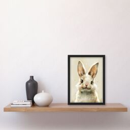 "Artery8 Happy Smiling Bunny Rabbit Cute Animal Portrait Framed Wall Art in Beige - Size: W12"" x H16""" - thumbnail 4