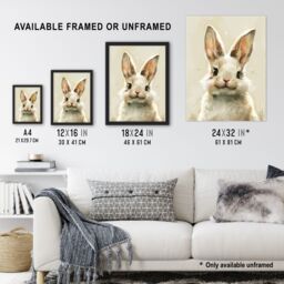 "Artery8 Happy Smiling Bunny Rabbit Cute Animal Portrait Framed Wall Art in Beige - Size: W12"" x H16""" - thumbnail 3