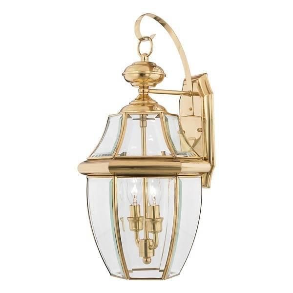 Netlighting Newbury 2 Light Outdoor Large Wall Lantern Light Polished Brass IP44 E14 in Yellow